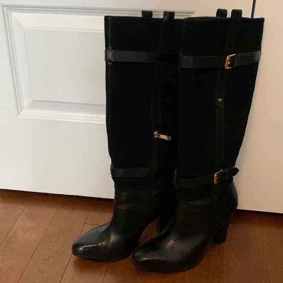 Tommy Hilfiger Frita Black Leather & Suede 
Tall Dress Boots Sz. 9M - Picture 1 of 7